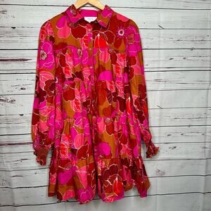 Peach Love | Pink and Orange Floral Shirt Dress Size Small New with tags